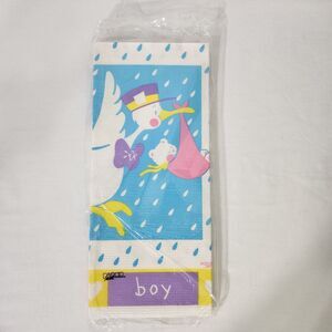 Vintage Paper Art Extra Large Table Cover Baby Shower 54x102" Stork Tablecloth